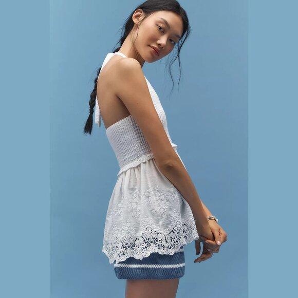 NEW By Anthropologie - Size XS, S, M Twofer Crochet Lace Halter Tank Top - Ivory - Picture 4 of 4